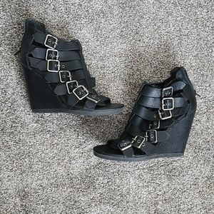Black Wedge Sandals